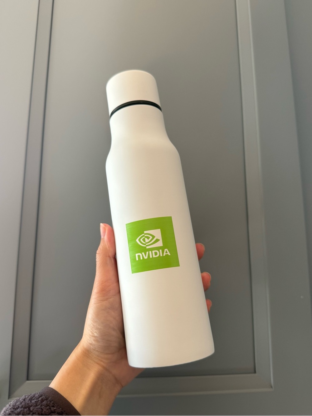 NVIDIA White Bottle with Green Logo - Insulated Travel Flask